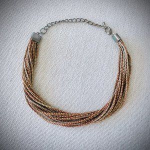 Copper Beads and Leather Cord Multi-strand Choker Necklace